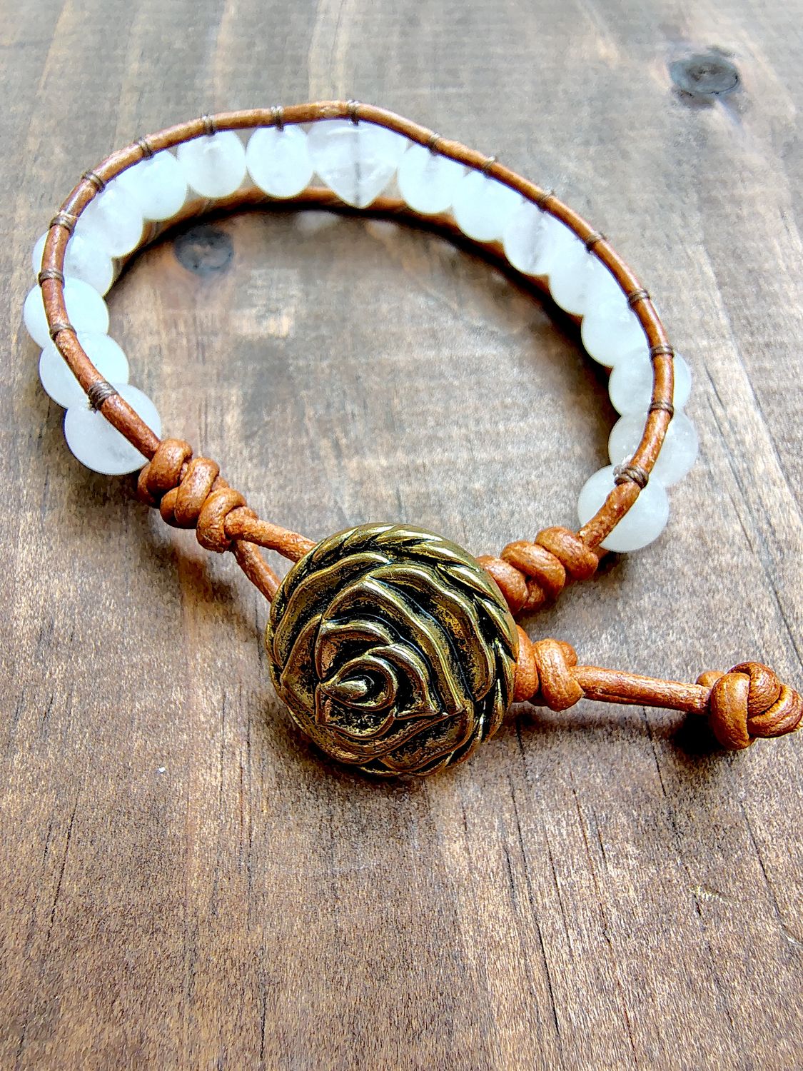 Rose Quartz Leather Wrap Bracelet