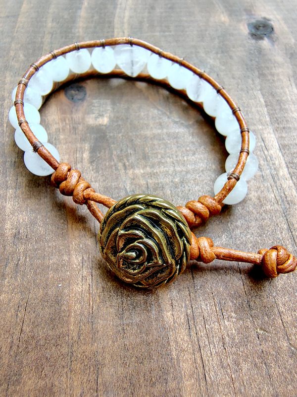 Rose Quartz Leather Wrap Bracelet
