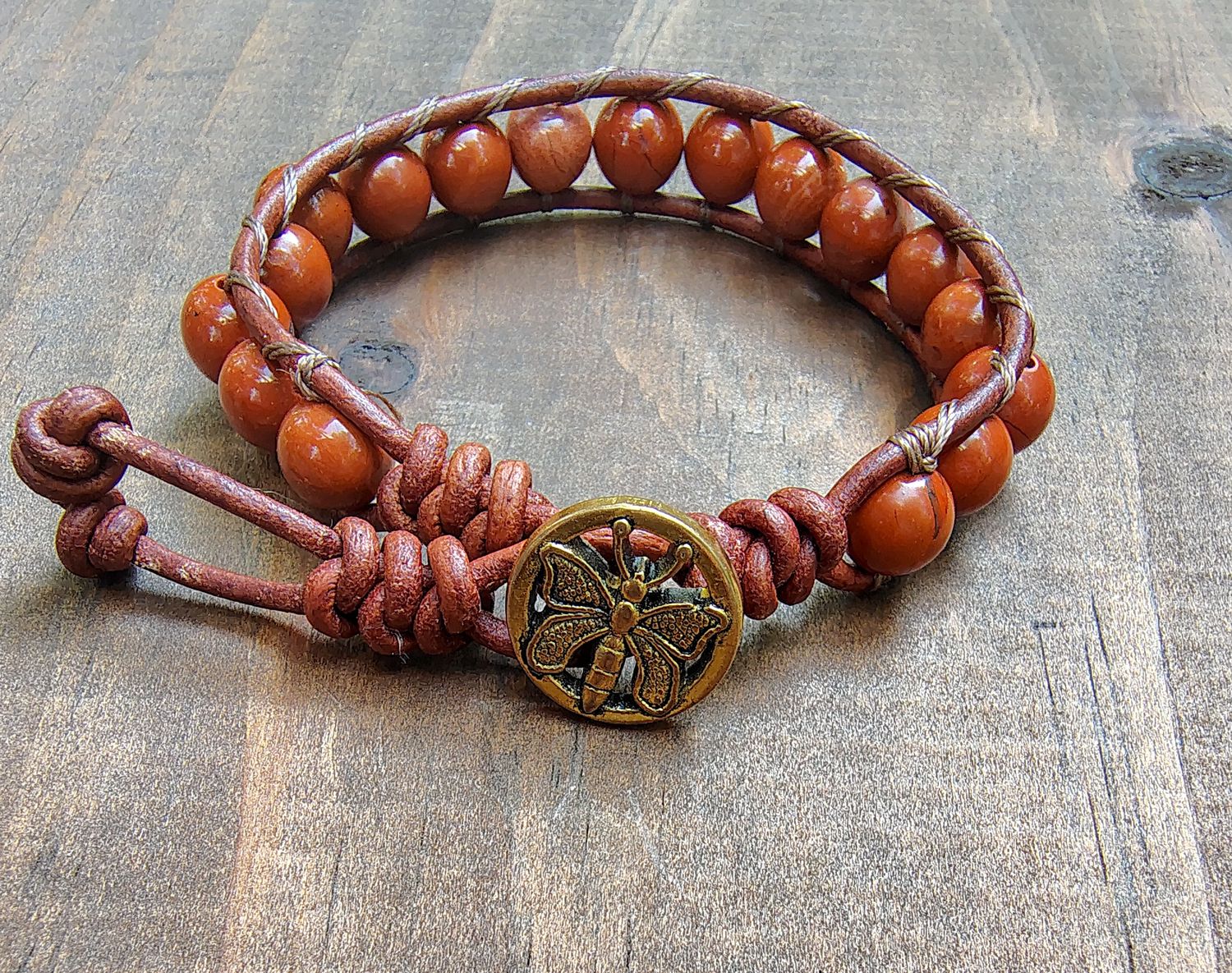 Red Jasper Leather Wrap Bracelet