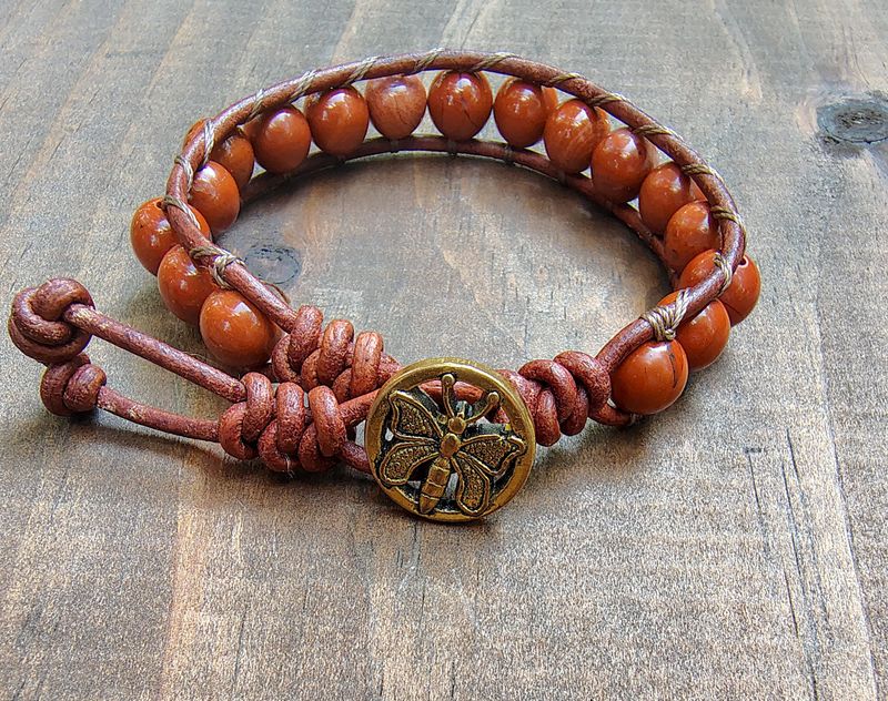 Red Jasper Leather Wrap Bracelet