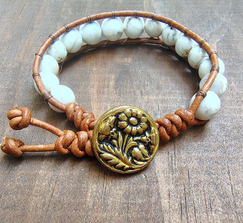 Howlite Leather Wrap Bracelet