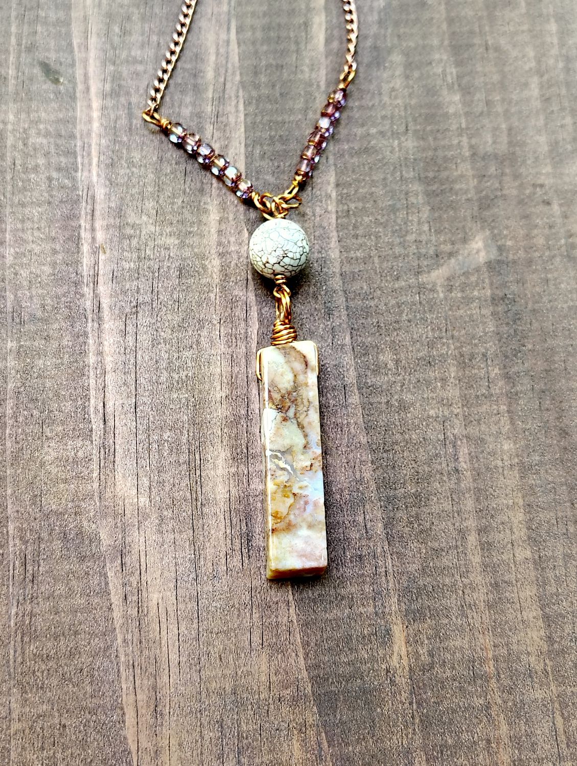 Crazy Lace Agate, Howlite & Swarovski Crystal with Gold Chain