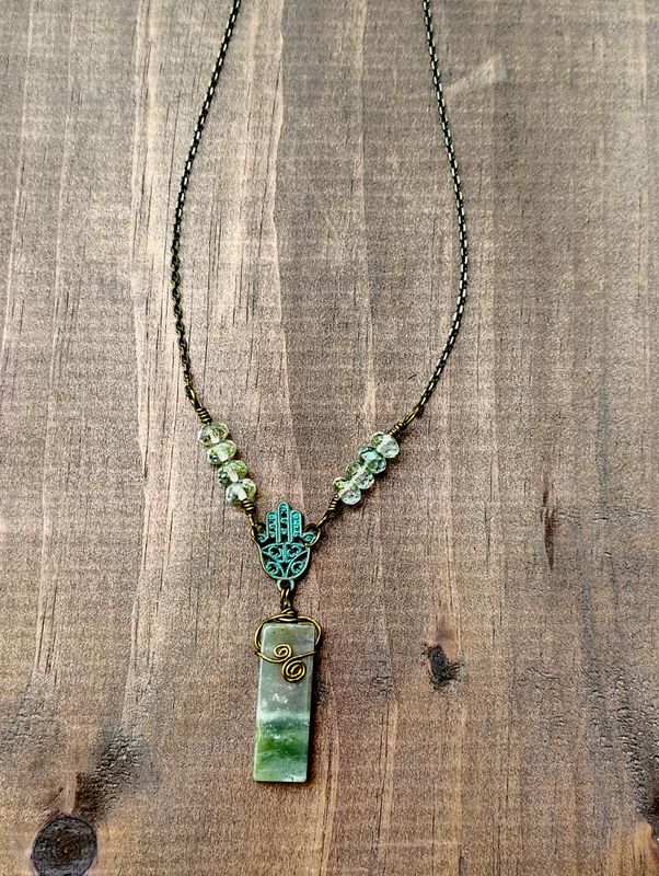 Ocean Jasper, Swarovski Crystal & Hamsa Amulet Necklace Ocean Jasper, Swarovski Crystal & Hamsa Amulet Necklace