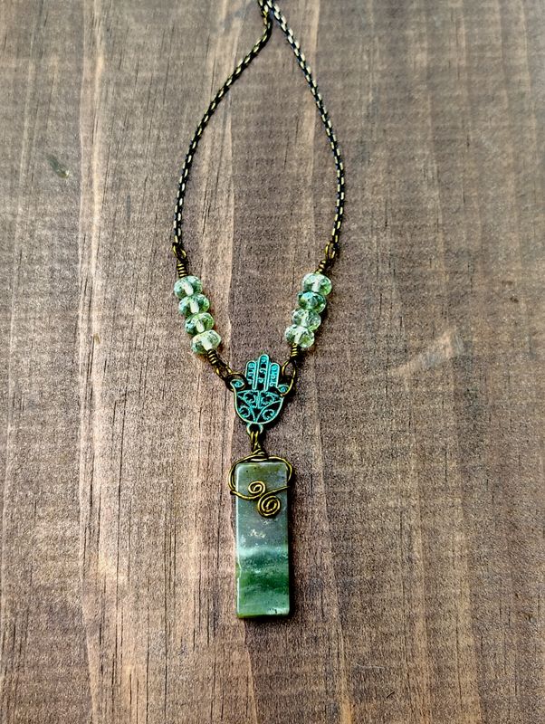 Ocean Jasper, Swarovski Crystal & Hamsa Amulet Necklace