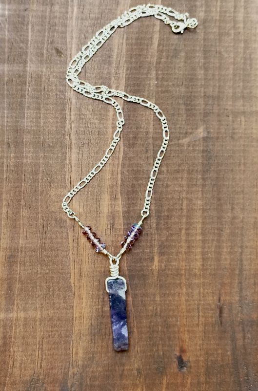 Amethyst & Swarovski Crystal Silver Chain Necklace Amethyst & Swarovski Crystal Silver Chain Necklace
