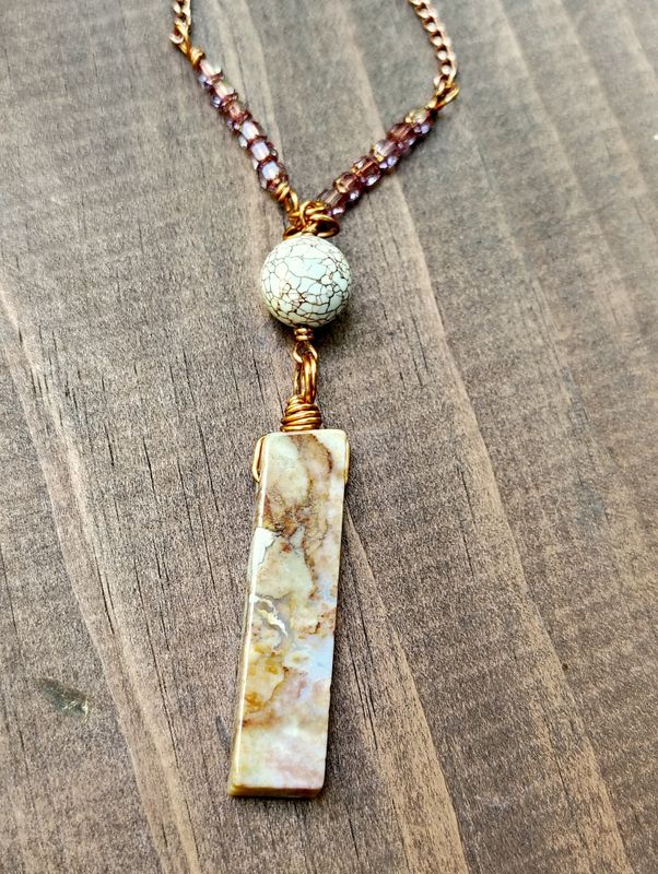 Crazy Lace Agate, Howlite & Swarovski Crystal with Gold Chain