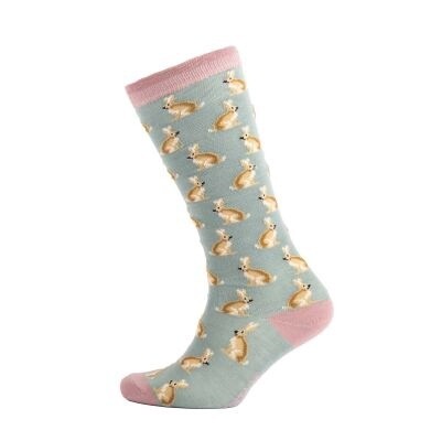 Heritage Bamboo Wellie Sock - Knee High Aqua Hare