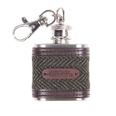 Tweed Hipflask 1oz - Green Herringbone