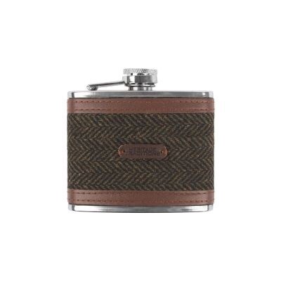 Tweed Hipflask 4oz - Green Herringbone