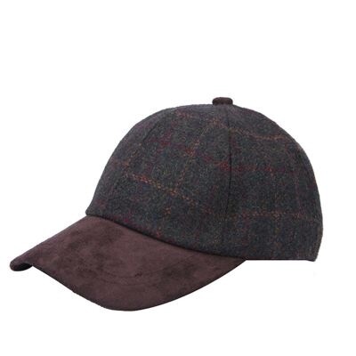 Tweed Suede Baseball Cap-Green Check