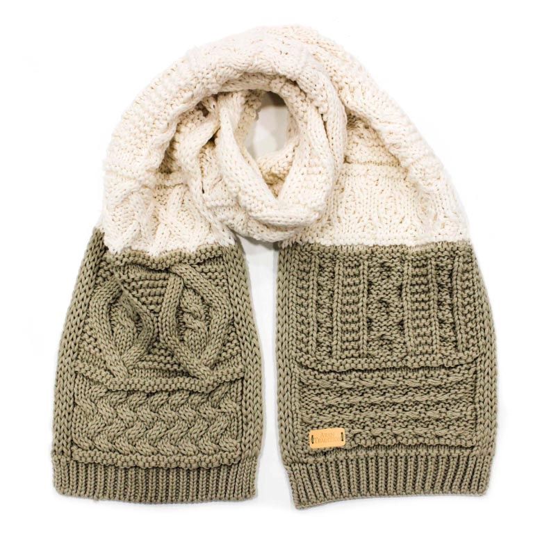 Aran Cable Colour Block Scarf - Oatmeal/Cream