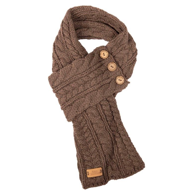 Aran Cable Button Scarf- Mushroom