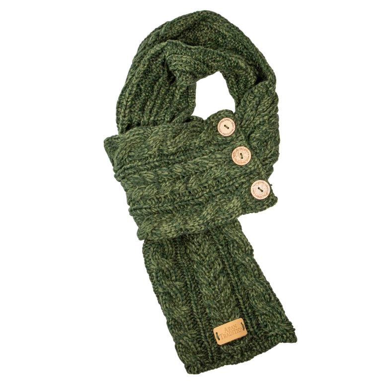 Aran Cable Button Scarf - Green