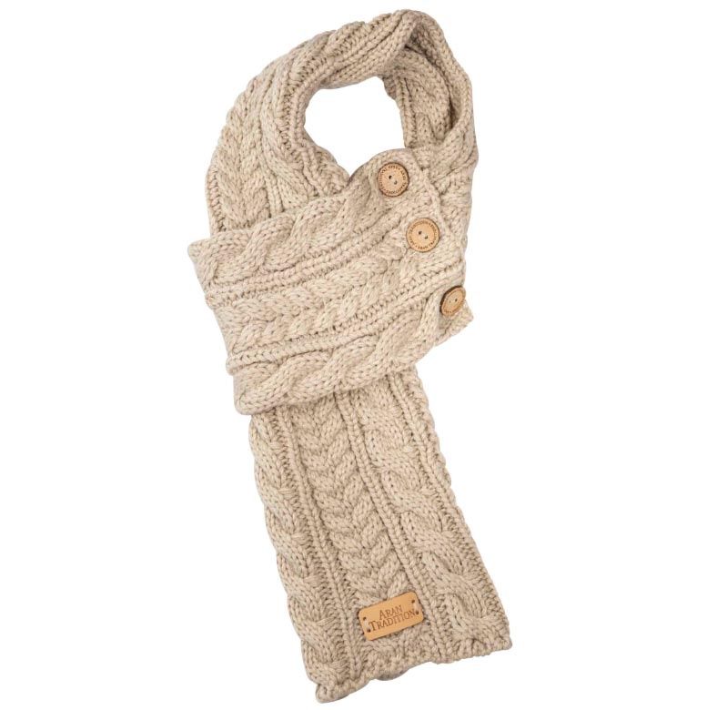 Aran Cable Button Scarf- Oat Mix