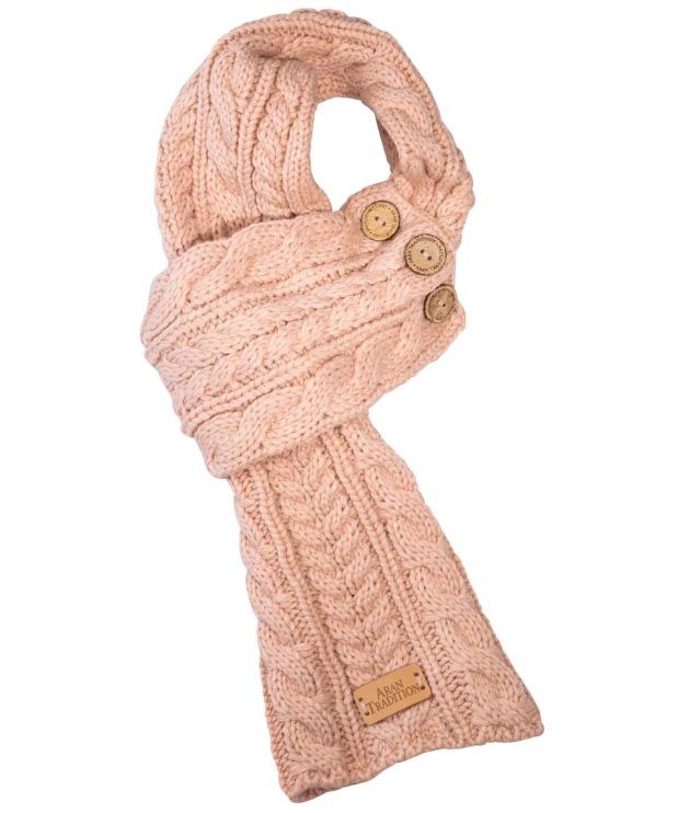 Aran Cable Button Scarf Blush