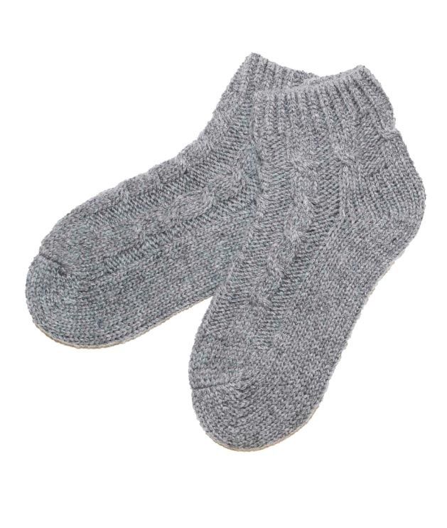 Aran Cable Chunky Ankle Socks Grey Marl