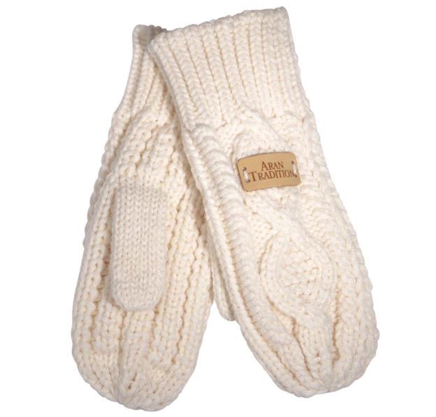 Aran Cable Mits - Cream