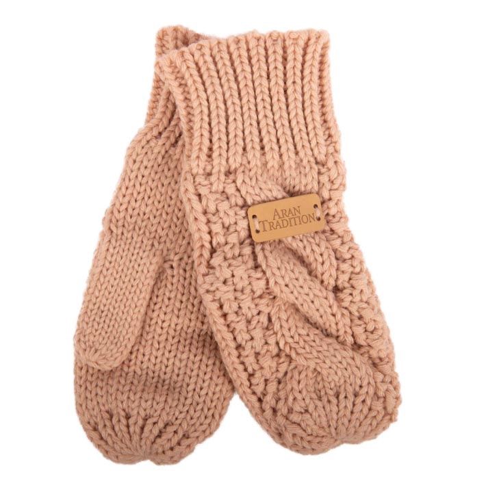 Aran Cable Mitts - Blush
