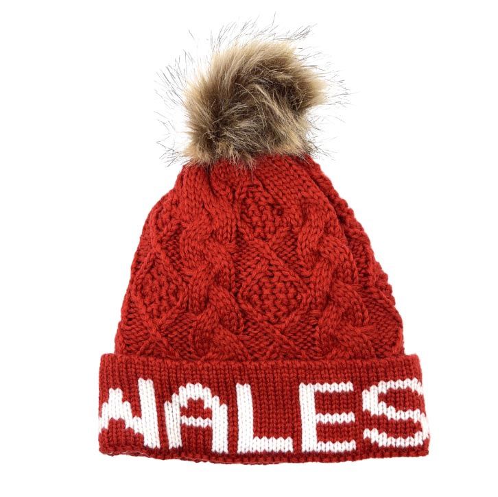Aran Diamond Cable Wales Text Hat - Red