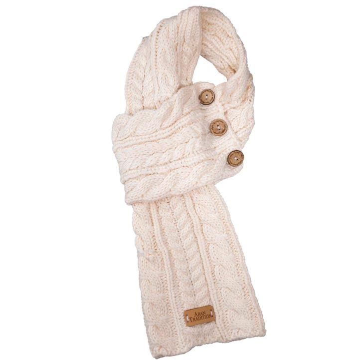 Celtic Cable Button Wrap Scarf - Cream