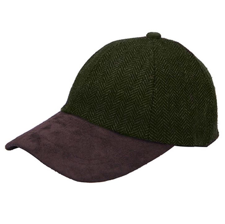 Tweed Suede Baseball Cap - Green Herringbone