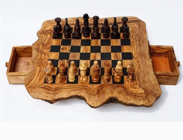 Walnut Chess Set With Drawers (24x24, Black)