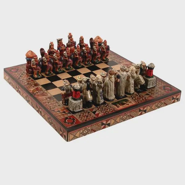Wood Hand Painted Chess Set - 10&quot; X 10&quot;