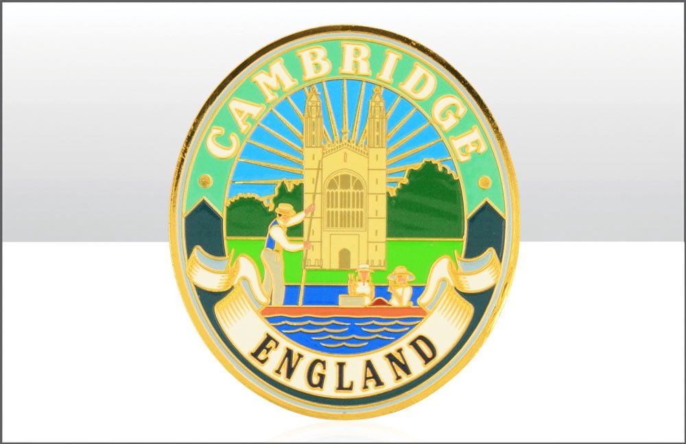 Cambridge Punting Oval Gold Metal Magnet