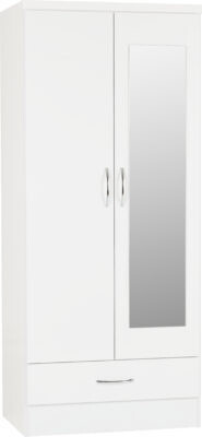 Nevada 2 Door 1 Drawer Mirrored Wardrobe White