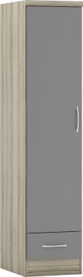 Nevada 1 Door Wardrobe Grey Gloss/Light Oak Effect Veneer