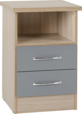 Nevada 2 Drawer Bedside Locker Grey Gloss/Light Oak Effect Veneer