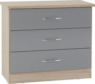 Nevada 3 Drawer Chest Grey Gloss/Light Oak Effect Veneer