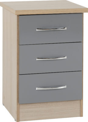 Nevada 3 Drawer Bedside Locker Grey Gloss/Light Oak Effect Veneer