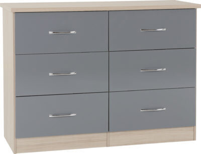 Nevada 6 Drawer Chest Grey Gloss/Light Oak Effect Veneer
