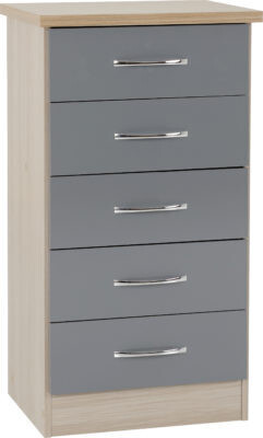 Nevada 5 Drawer Narrow Chest Grey Gloss/Light Oak Effect Veneer