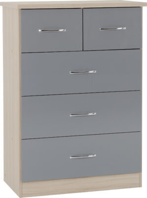 Nevada 3+2 Drawer Chest Grey Gloss/Light Oak Effect Veneer