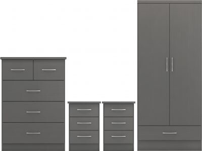 Nevada 2 Door Wardrobe Bedroom Set 3D Effect Grey