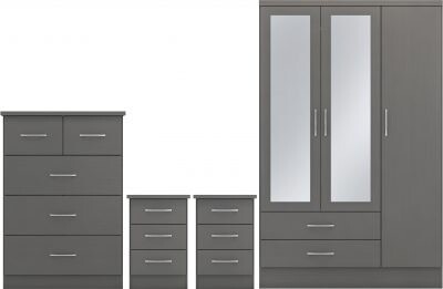 Nevada 3 Door Wardrobe Bedroom Set 3D Effect Grey
