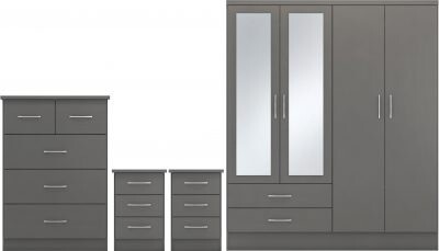 Nevada 4 Door Wardrobe Bedroom Set 3D Effect Grey