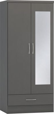 Nevada 2 Door Mirrored Wardrobe 3D Effect Grey