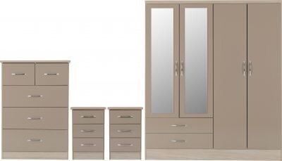 Nevada 4 Door Wardrobe Bedroom Set Oyster