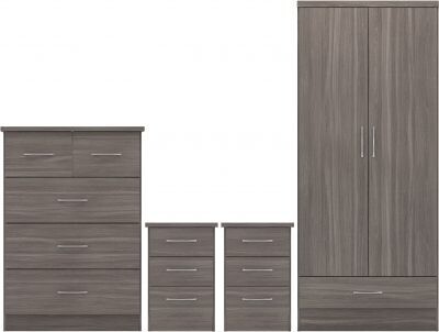 Nevada 2 Door Wardrobe Bedroom Set Black Wood Grain