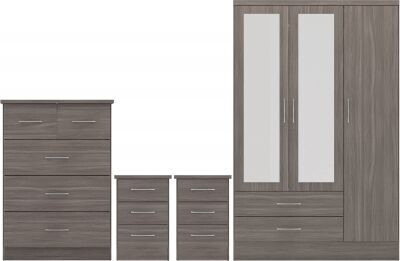 Nevada 3 Door Wardrobe Bedroom Set Black Wood Grain
