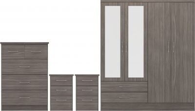 Nevada 4 Door Wardrobe Bedroom Set Black Wood Grain