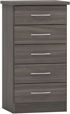 Nevada 5 Drawer Narrow Chest Black Wood Grain