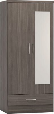 Nevada 2 Door Mirrored Wardrobe Black Wood Grain
