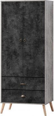 Nordic 2 Door 2 Drawer Wardrobe Concrete Effect/Charcoal