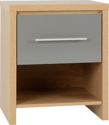 Seville 1 Drawer Bedside Locker Grey High Gloss/Light Oak Effect Veneer