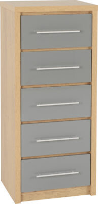 Seville 5 Drawer Narrow Chest Grey Gloss