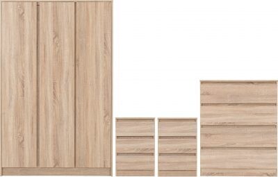 Malvern 3 Door Wardrobe Bedroom Set Sonoma Oak Effect